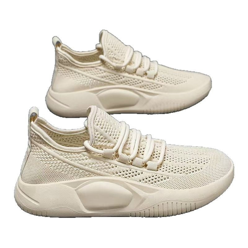 Summer Breathable Women's Shoes 2025 New Style Fly-Knit Mesh Shoes Hollow Thin Lightweight Dad Shoes Casual White Shoes