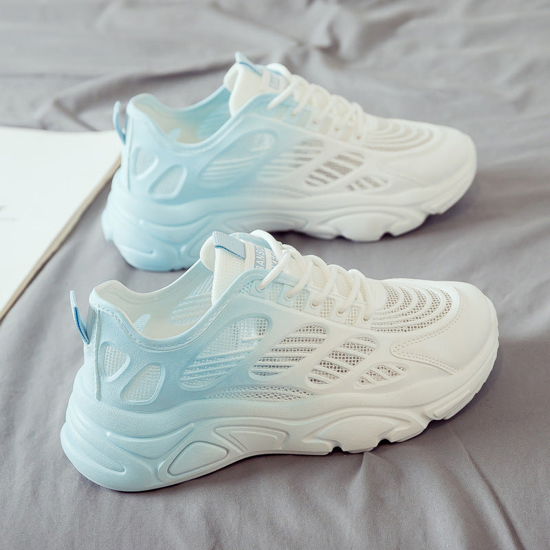 2025 Spring and Summer New Mesh Hollow Torre Shoes Women's Breathable Thin Sports Casual White Shoes Explosive Summer